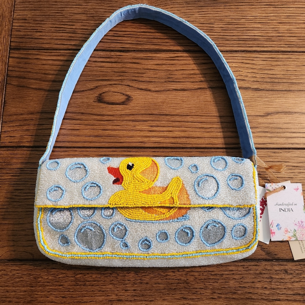 VIRAL - NWT - Rubber Ducky Bathtub Beaded Shoulder Bag - Light Blue and Yellow
